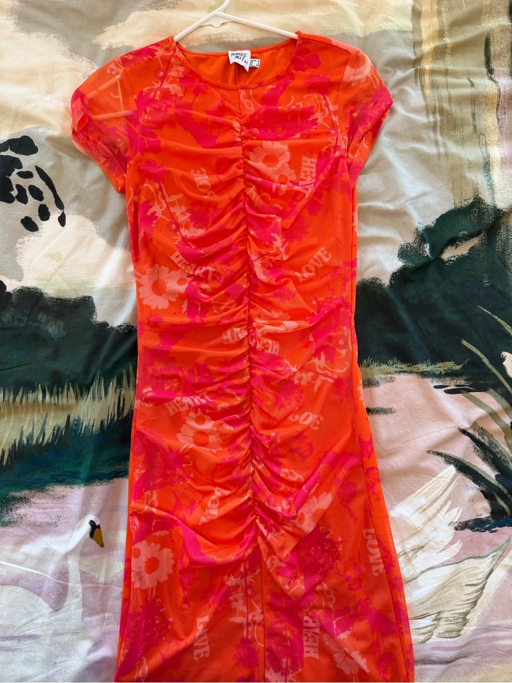 Princess Polly Orange & Pink Ruched Floral Maxi Dress